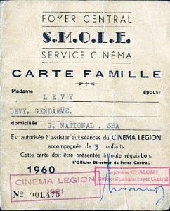 CARTE D ACCES CINEMA LEGION 1960